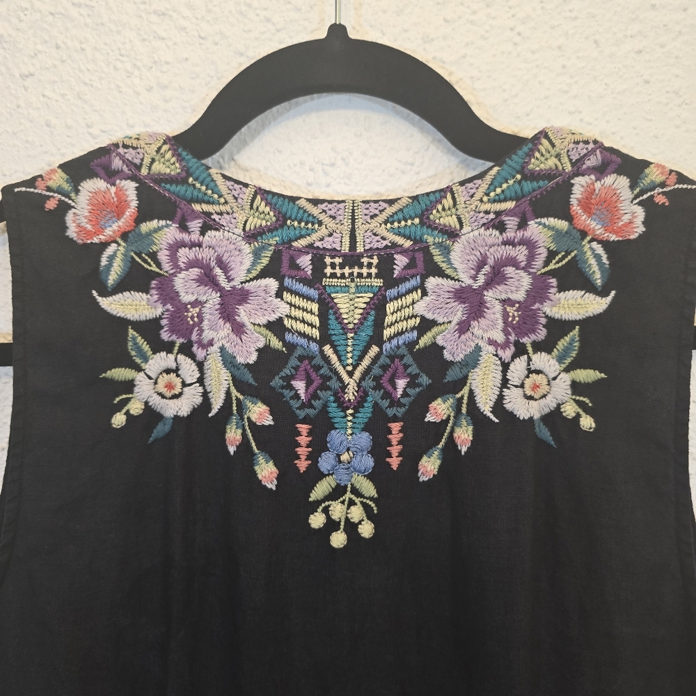 Johnny Was Black Floral Embroidered Dress - Picture 9 of 16